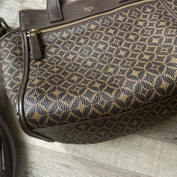 Fossil Tessa Satchel Purse Handbag Tote Bag Lined Top
Zip Brown Tan Geometric - Picture 2 of 4